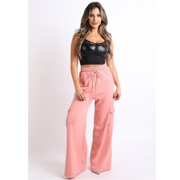 Pink Cargo Wide Leg Sweat Pants - Picture 2 of 4